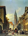 Jacques Carabain A Busy Street in a German Town painting